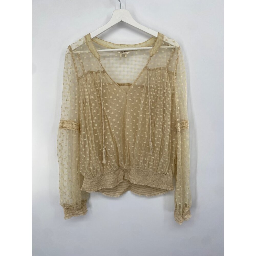 DENIM & SUPPLY RALPH LAUREN MEDIUM TOP SHEER BLOUSE PEASANT TIE FRONT